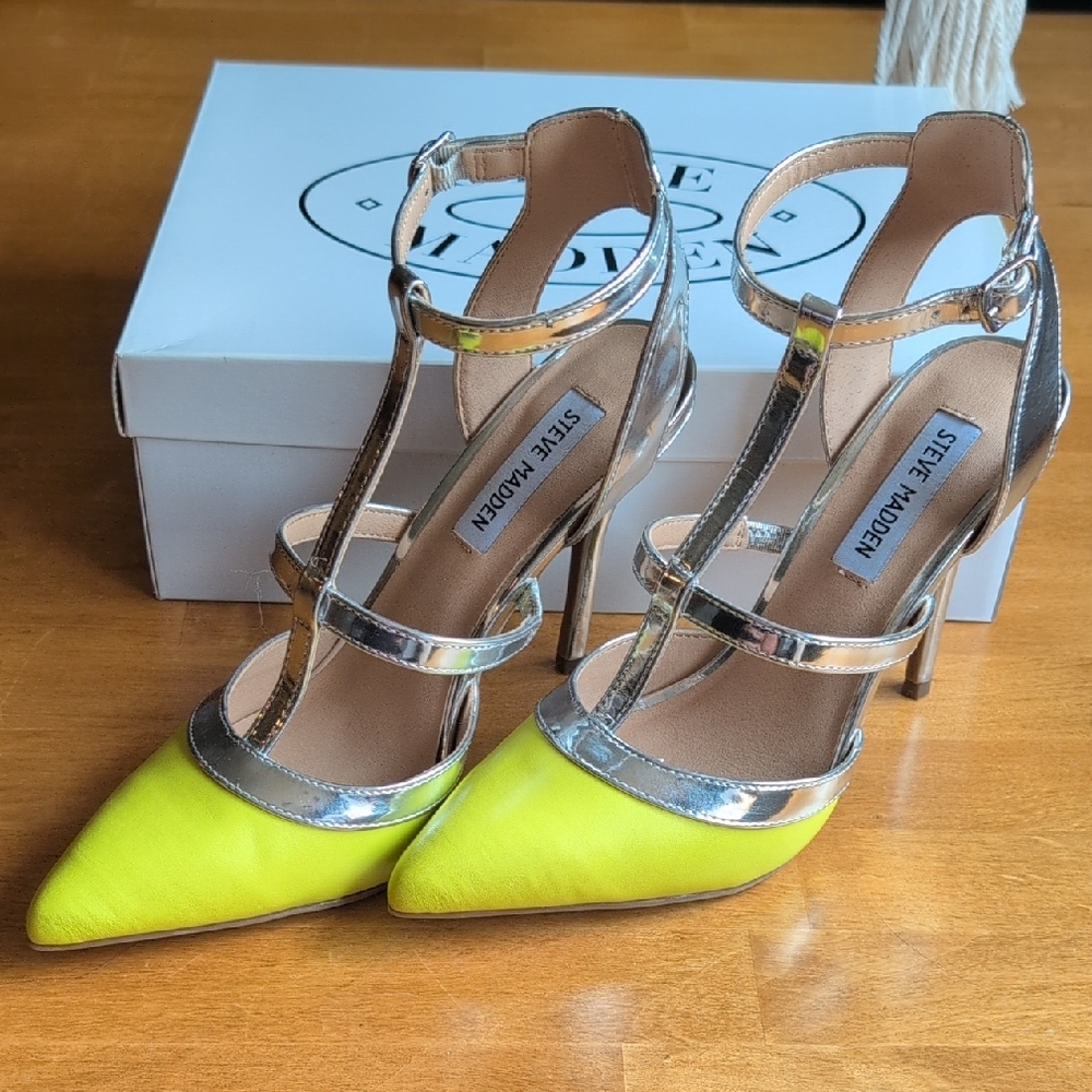 Steve Madden Silver and Yellow Heels